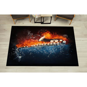 Alfombra Impresa: Diseño Único de Saxofón, Fuego y Agua, Diseños de Música Jazz, Alfombra Delgada No Tejida - Product Image 1