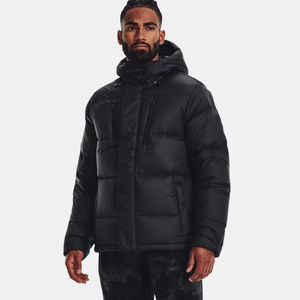 Veste longue bouffante d'hiver de conception personnalisée OEM pour hommes taille XL à capuche col montant avec poche fermeture éclair tissu léger pas cher - Product Image 1