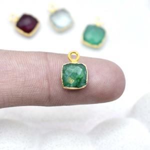 Dyed Emerald Pendant - Square Shape Stone <b>Charm</b>, Handmade Tiny Gold Plated Pendant For <b>Christmas</b> Gift - Product Image 4