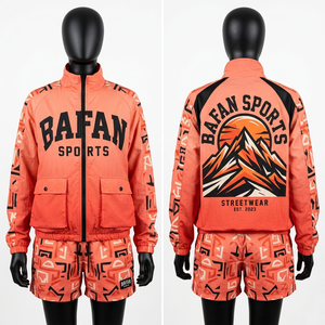 Women Windbreaker Set Premium GSM Polyester Microfiber Blue Orange Panel Design Lightweight Breathable Custom Sublimation Logo - Product Image 3