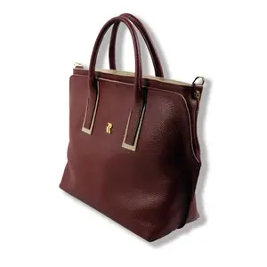 Made in Italy Damentasche Schultertasche weiches Kalfsfell Innenausstattung mit Reißverschluss Doppelgriff Handtasche Schulterband