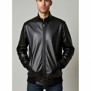 Chaqueta de cuero de motocicleta de invierno para hombre, cuello redondo, cremallera, logotipo frontal, a prueba de viento, transpirable, moda de calle alta - Product Image 5
