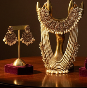 Fancy style antique designer <b>bridal</b> <b>necklace</b> <b>set</b> with beaded ethnic jewellery for party wear celebrations - Product Image 4