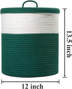 ตะกร้าซักผ้าสองชั้นสำหรับตกแต่งที่ทันสมัยภาชนะทำมือสีเขียวสีขาวสำหรับเก็บในห้องครัวใช้เป็นถุง - Product Image 3