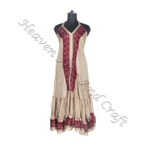 SD001 femmes été Boho Hippie Vintage soie licou robe recyclé Saree longue robe de soirée pour les filles - Product Image 3
