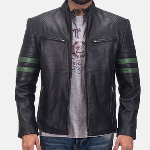 Chaqueta de motorista negra con cremallera Ykk de piel de oveja auténtica para hombre con forro acolchado, cuello levantado, bolsillos delanteros con logotipo - Product Image 6