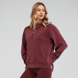 Vente en gros ODM/OEM de puls pour hommes et femmes Sweats à capuche demi-fermeture éclair avec impression personnalisée logo sur le devant tissu tricoté doublé en coton saison d'automne - Product Image 5