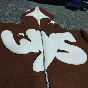 Sweat à capuche personnalisé pour hommes 100% coton avec fermeture éclair technique de broderie d'hiver avec logo en strass design teint uni - Product Image 6