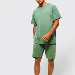 Nuevo Conjunto de camiseta y pantalones cortos de lavado ácido de verano para hombres, camisa transpirable de tela de punto y conjunto corto, logotipo personalizado de fábrica - Product Image 3