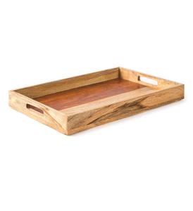 Bandeja de servicio de madera de mango de tamaño personalizado hecha a mano Color madera natural para servir alimentos de desayuno café té con diseño decorativo - Product Image 1