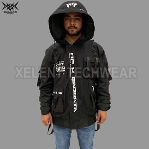 2024 venta al por mayor Techwear personalizado hombres negro con capucha cortavientos transpirable impermeable Streetwear Cyberpunk chaqueta combina moda - Product Image 5