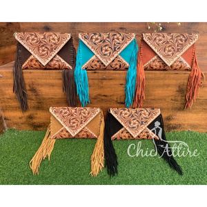 Nuevo diseño, de cuero bolso cruzado con flecos de ante con herramientas a mano, bolso de sobre multifuncional para mujer, bolsos de mano de cuero genuino - Product Image 1