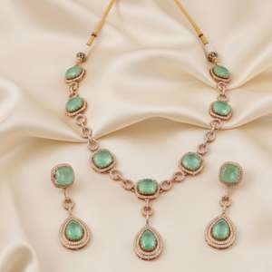 Trendy Emerald & Polki Diamond Haar <b>Necklace</b> | 925 <b>Silver</b> Pendant | Bridal Wedding Jewelry | Statement Indian <b>Necklace</b> - Product Image 5