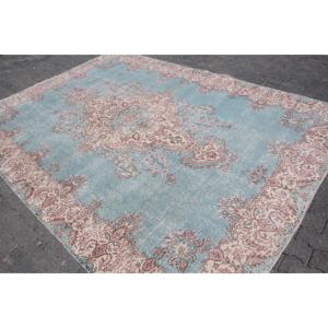 พรมตุรกีขนาด 7.8x10.7 ฟุต พรมวินเทจ พรมลายพรางสีน้ำเงินทำจากขนสัตว์ - Product Image 2