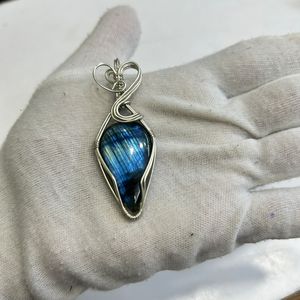 Handmade .925 <b>Sterling</b> <b>Silver</b> Blue Labradorite Pendant Pear Shape <b>Wire</b> Wrapped Blue Labradorite <b>Wire</b> Wrapped Pendant - Product Image 3