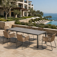 Ensemble de salle à manger d'extérieur en acier inoxydable résistant aux UV, ensemble de fauteuils en corde tressée pour hôtel, complexe hôtelier, terrasse, OEM personnalisé