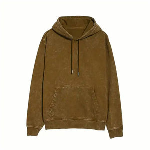 Blank Color Vintage Distressed <b>Cropped</b> Hoodies Oversized Embroidery Heavyweight Hoodie For <b>Men</b> - Product Image 4