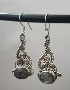 4.3 cm bohème boucles d'oreilles 100% naturel Labradorite ovale cabine 925 argent Sterling 6.36 Gms bijoux de mariage à la mode pour - Product Image 6