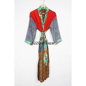 Silk Kimono Handmade Kimono Long Jacket Silk <b>Dressing</b> <b>Gown</b> <b>Wedding</b> Kimono Patchwork Kimono Cardigan For Women - Product Image 1