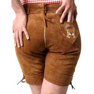 Pantalones cortos de cuero Vintage de cintura alta para hombre con bordado, ajuste holgado para adultos, decoración de bolsillo para Festival de la cerveza de Halloween - Product Image 4