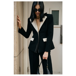 Meilleure vente élégante impression solide femmes tailleur veste bouton unique fermeture broderie décoration faite Vietnam velours Blazers - Product Image 3