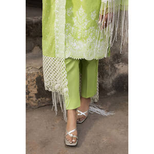 Costume jacquard 3 pièces avec dupatta en dentelle brodée DN-52045, doté d'un motif brodé en relief - Product Image 4