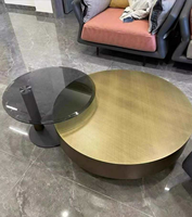 Table basse ronde moderne de luxe italienne multifonctionnelle avec plateau en bois et structure en acier inoxydable, ensemble de meubles pour salon