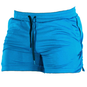 Pantalones Cortos Deportivos Casuales para Hombre, de Poliéster Tejido de Secado Rápido, Color Azul Sólido, Cintura Media, Cierre con Cordón - Product Image 1