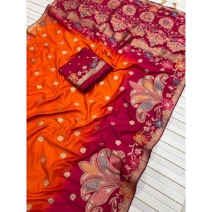 ชุดส่าหรีจากผ้าไหมโดลาผ้านุ่มไหลลื่นสี2D ชุดประจำชาติขายส่ง - Product Image 6