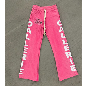 Ensemble survêtement streetwear vintage personnalisé avec sweat à capuche à rayures en strass et pantalon de survêtement évasé, broderie, ensemble de survêtement pour homme - Product Image 2