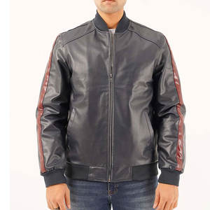 Blouson aviateur moderne en PU pour hommes avec col montant et poches latérales en cuir - Product Image 5