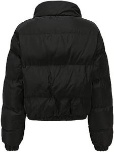 Vente en gros manteau d'hiver court matelassé de haute qualité pour femmes col montant veste zippée vêtements d'extérieur en tissu de toile durable - Product Image 4