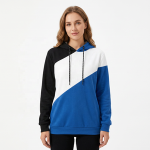 Sudadera con Capucha para Hombre, Diseño Color Block, Corte Regular, Tejida, Informal, para Otoño, en Azul, Blanco y Negro - Product Image 4