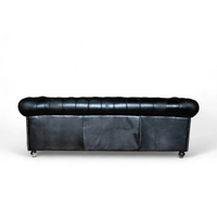 Luxuriöses Amerikanisches Chesterfield-Sofa-Set Wohnzimmer Schwarzes Echtleder 3-Sitzer Industriedesign Pflegeleicht Hotelnutzung Marwar