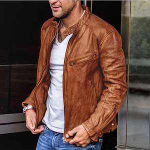 Venta al por mayor de los hombres Casual PU chaqueta de cuero de moda de los hombres de la motocicleta chaqueta de cuero Hombre Slim Fit Coat - Product Image 6
