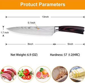 Cuchillo de Chef Profesional de 8 Pulgadas de Acero de Damasco con Mango de Madera, Ecológico, Ambidiestro, Apto para Lavavajillas, Cocina Moderna - Product Image 3