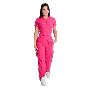 Conjunto de Uniforme Médico Unisex Ecológico, Pantalones Jogger con Bolsillos Tipo Cargo y Cierre de Cremallera, Tejido Elástico de Sarga con Spandex - Product Image 1