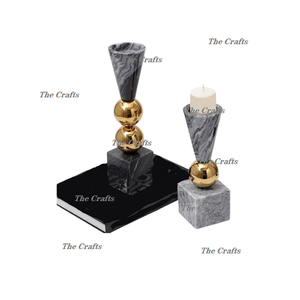 Ensemble de deux porte-bougie en marbre et métal, différentes tailles, pour mariage, fête et événements - Product Image 1