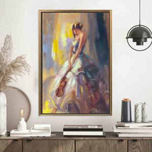 Modern Printed Canvas Art: Elegant Woman with Violin,GOLD <b>FRAMED</b> CANVAS - Product Image 1
