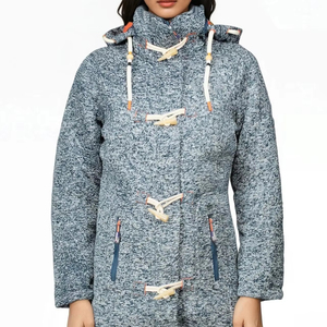 Exclusiva chaqueta clásica abotonada de lana polar para mujer, chaqueta ajustable con capucha, transpirable, cálida, con cuello levantado, con logotipo personalizado - Product Image 1