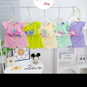 Conjunto corto de bloque de color casual para niños Mezcla de poliéster de punto con estiramiento ligero - Product Image 3