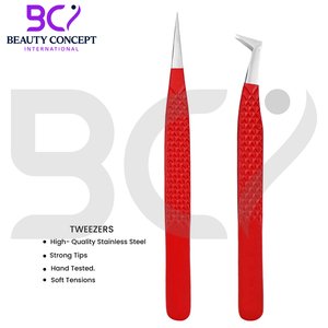 Pince à épiler d'extension personnalisable en acier inoxydable Greffe de cils durable avec des nuances droites incurvées rouges pointues disponibles - Product Image 5
