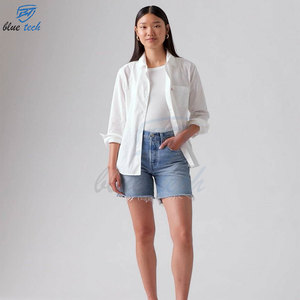 Shorts Vaqueros Cargo de Mezclilla Lavada Transpirable de Cintura Alta para Mujer, Logotipo Personalizado y Diseño Impreso, Suministro al por Mayor para Verano - Product Image 3