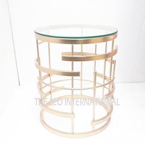 Table d'appoint design de forme ronde plaquée or Table d'appoint tendance très luxueuse en acier inoxydable et aluminium - Product Image 2