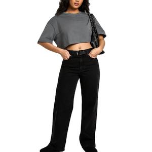 2025 Nueva Camiseta corta para mujer, Camiseta de cuello redondo a la venta en Color sólido de alta calidad, camiseta recortada de manga corta - Product Image 3