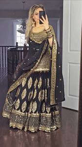Conjunto de Salwar Kameez para Mujer, Estilo Indio Pakistaní, para Fiesta, Lehenga, Top, Dupatta, Kurta, Estilo Bollywood, Georgette Sintética, Secado Rápido - Product Image 3
