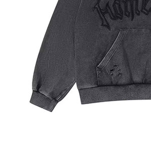 เสื้อฮู้ดดี้บุซับในผ้าฝ้ายฟลีซ 100% สำหรับผู้ชาย ทรงโอเวอร์ไซส์ ระบายอากาศได้ดี ขอบดิบ ซักย้อมแบบแอซิดวอช  สีพื้น  สำหรับฤดูหนาว  ขั้นต่ำในการสั่งซื้อน้อย - Product Image 4