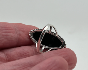 Bague en onyx noir, pierre précieuse, argent sterling 925, faite à la main, onyx plat, bague statement, cadeau d'anniversaire, bijoux pour femmes - Product Image 4
