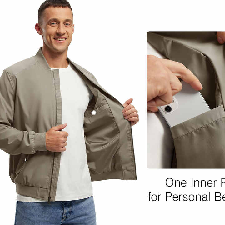 Best Quality Men's Long-Sleeved Bomber Jacket Thin Heated Side Pocket Embroidery Decoration Available for Wholesale Shipping Air