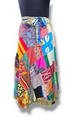 Falda Larga de Retales de Seda Sari Reversible Hecha a Mano Estilos Surtidos Aspecto Informal en Capas de Talla Grande